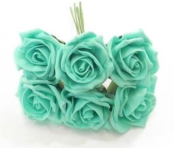 Foamroos Princess Kleurvast Aquamarijn 6 cm Bundel 6 stuks, Nieuw