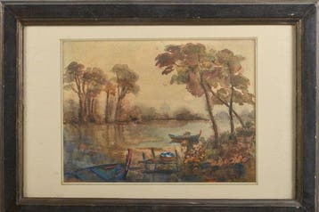 Dante Ricci (1879–1957) - Tramonto con San Pietro sullo, Antiquités & Art, Art | Peinture | Classique