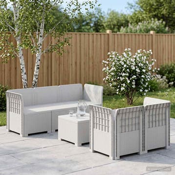 vidaXL 5-Zits Tuinbank Rattanlook PP Wit, Tuin en Terras, Verzenden, Nieuw