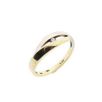 Bicolor gouden ring met diamant; 0,03 ct., Handtassen en Accessoires, Ringen, Gebruikt, Ophalen of Verzenden, 17 tot 18, Met edelsteen