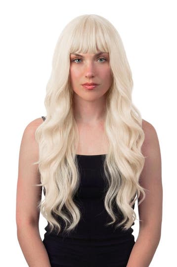 KIMU® Luxe Lange Blonde Pruik Wavy Rechte Pony Haarwerk Krul, Ophalen of Verzenden, Nieuw