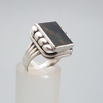 Argent, Art déco, Héliotrope (pierre de sang) - Bague