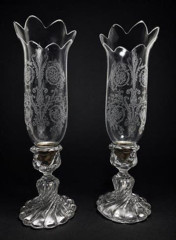 Baccarat - Kandelaber bamboe (2) - Kristal, Antiquités & Art