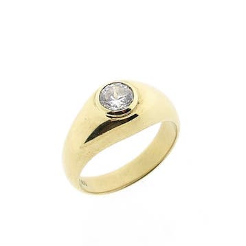 Gouden gebolde ring met zirconia, Gebruikt, Ophalen of Verzenden, Kleiner dan 17, Dame of Heer