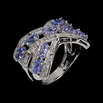 Sans prix de réserve - Bague Argent Tanzanite - Grenat - 21