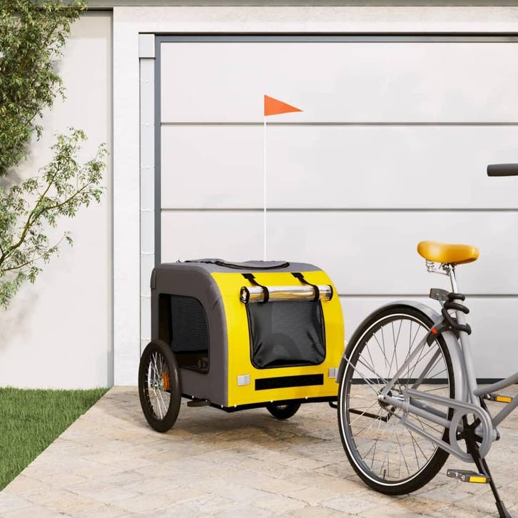 vidaXL Hondenfietstrailer oxfordstof en ijzer geel en grijs, Dieren en Toebehoren, Overige Dieren-accessoires, Nieuw, Verzenden