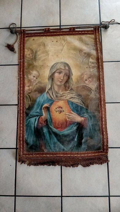 Twee antieke devotionele standaards - Madonna met Brandend, Antiquités & Art, Antiquités | Livres & Manuscrits