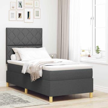 vidaXL LED Box Spring Bed met hoofdeinde Donkergrijs 90 x, Verzenden