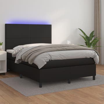 vidaXL Boxspring met matras en LED kunstleer zwart 140x200, Verzenden, Nieuw