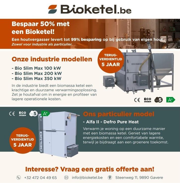50% tot 99% besparen met een Bioketel, Zakelijke goederen, Landbouw | Aardappelen, Groenten, Fruit en Vlees