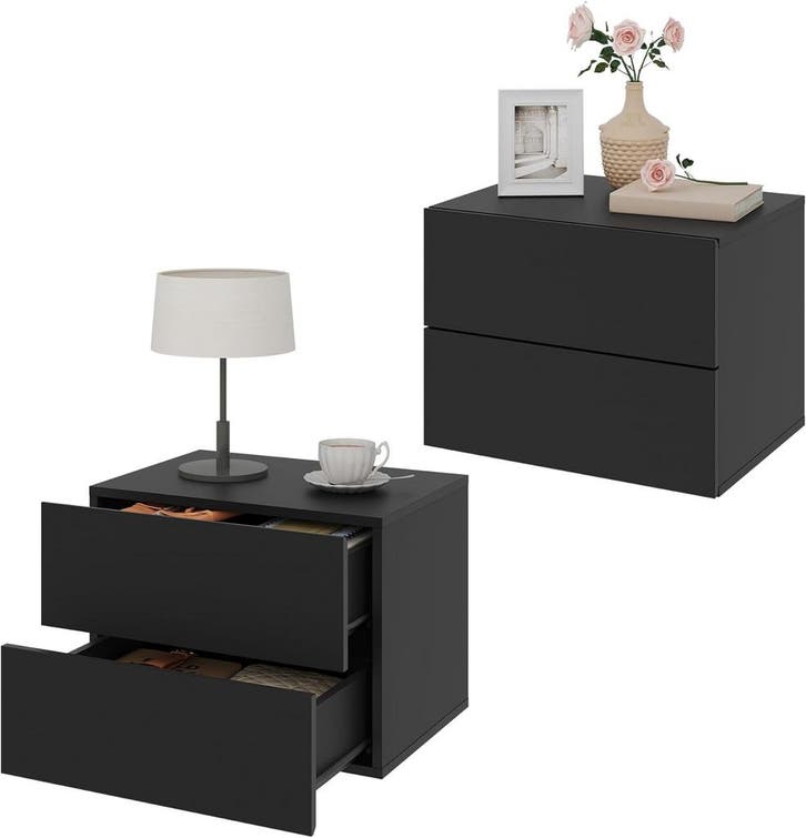 2dekans | Woltu Zwevende Nachtkastjes Set van 2 – Zwart – 40, Huis en Inrichting, Slaapkamer | Nachtkastjes, Ophalen of Verzenden