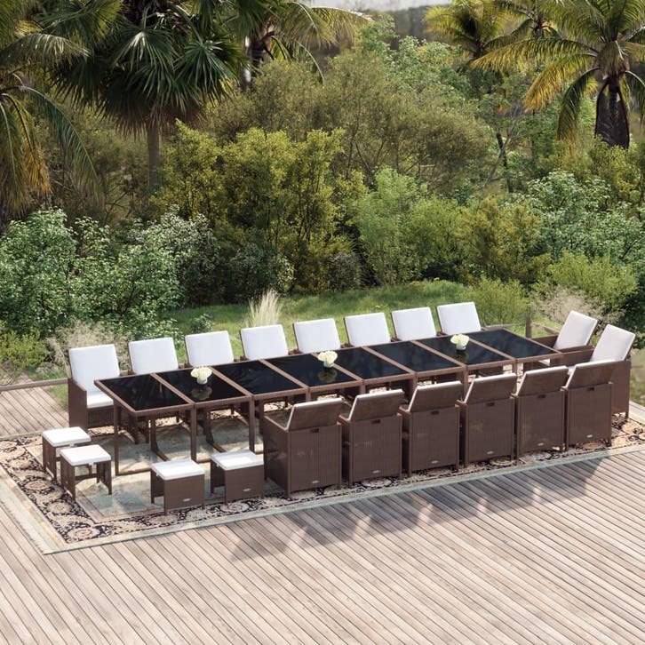 vidaXL 21-delige Tuinset met kussens poly rattan bruin, Jardin & Terrasse, Ensembles de jardin, Envoi