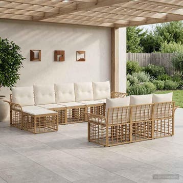 vidaXL Buiten bank set 10 st Natuurlijk en Crème Wit, Tuin en Terras, Verzenden, Nieuw