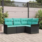 vidaXL Tuinbank Set met kussen Zwart poly rattan, Verzenden