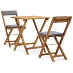 vidaXL 3-delige Bistroset inklapbaar met kussens massief, Tuin en Terras, Verzenden, Nieuw
