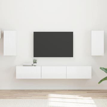 vidaXL Tv-meubelset 5 st Hoogglans wit Bewerkt hout, Huis en Inrichting, Verzenden, Nieuw