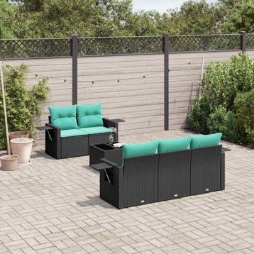 vidaXL 6-delige tuinbankset met kussens van zwart polyrotan, Verzenden