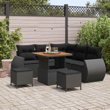 vidaXL Tuinbank Set 8 pcs Zwart poly rattan, Tuin en Terras, Tuinsets en Loungesets, Verzenden, Nieuw