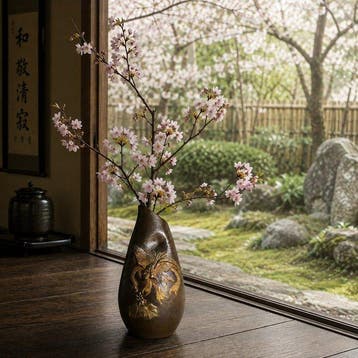 Eenbloemige vaas - Brons - Japan - Vintage bronzen vaas