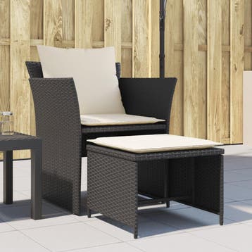 vidaXL Tuinstoel met voetenbank poly rattan zwart, Verzenden