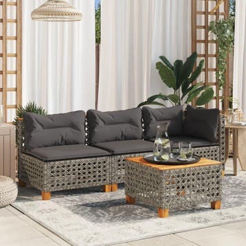 vidaXL Tuinbank 3-zits met kussens poly rattan grijs, Verzenden