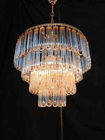 Plafonnier - Laiton, Cristal - Verre modelé « Murano », Antiquités & Art