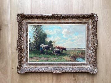 Jan van der Heiden (1911-1992) - Boer met koeien in