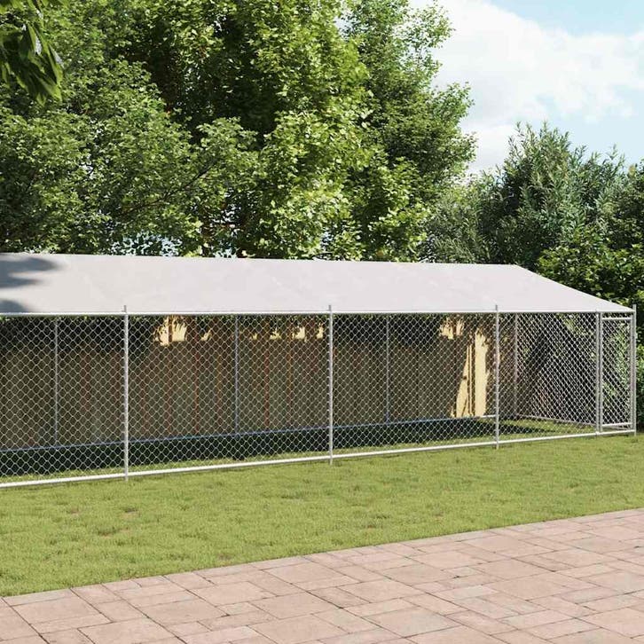 vidaXL Hondenhok met dak en deur 12x2x2 m gegalvaniseerd, Animaux & Accessoires, Caisses pour chiens, Envoi