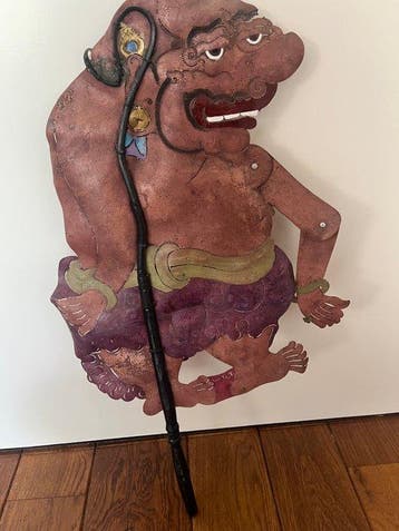 Set van twee authentieke handgemaakte leren Wayang Kulit, Antiek en Kunst, Kunst | Niet-Westerse kunst