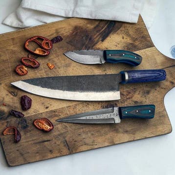 Keukenmes - Chefs knife - Staal, Hout, Subliem set van 3,