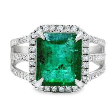 Ring Platina - 3.28ct. tw. Smaragd - Diamant - Smaragdring, Nieuw