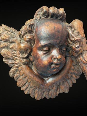 Sculpture, Engel hoofd / fragment kerk meubel - 24 cm -