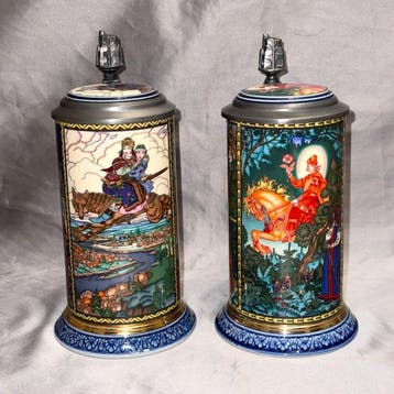 Villeroy & Boch, Mettlach - Chope de bière (4) - Porcelaine,, Antiek en Kunst