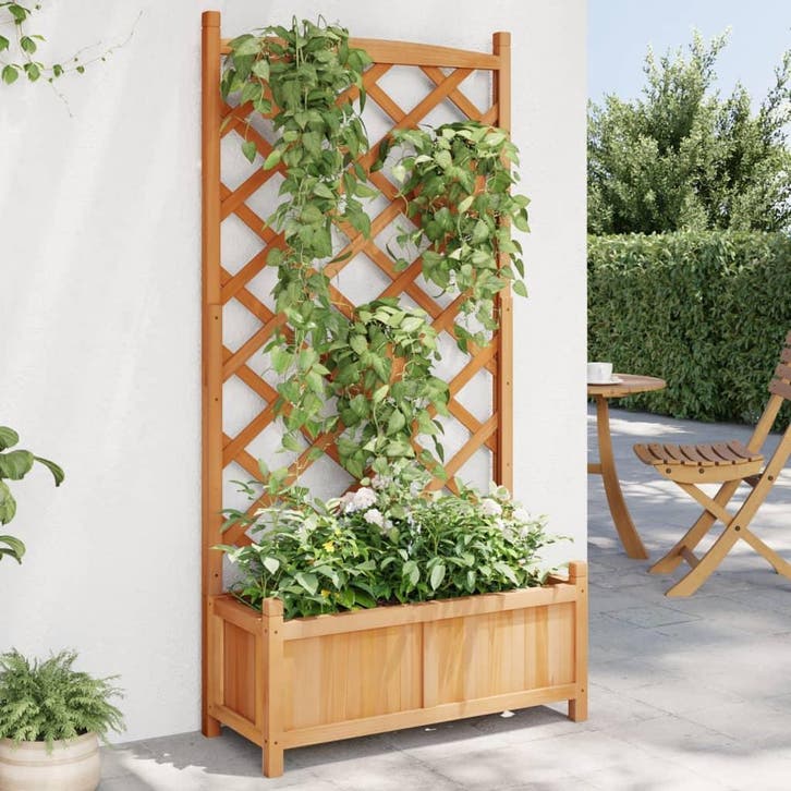 vidaXL Plantenbak met latwerk massief vurenhout bruin, Jardin & Terrasse, Pots de fleurs, Envoi