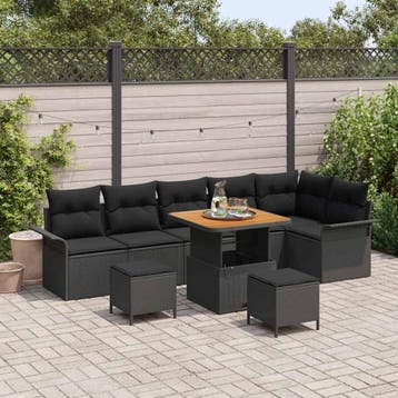 vidaXL Tuinbank Set met kussen met opslag 9 pcs Zwart, Verzenden, Nieuw