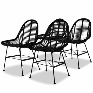 vidaXL Eetkamerstoelen 4 st natuurlijk rattan zwart, Huis en Inrichting, Stoelen, Verzenden, Nieuw