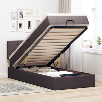 vidaXL Bed met matras 90x200 cm stof donkerbruin, Verzenden