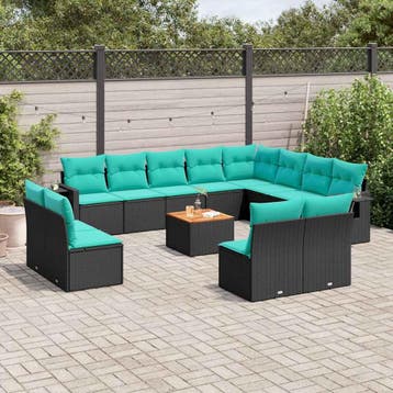 vidaXL 13-delige tuinbankset met kussens van zwart polyrotan, Verzenden, Nieuw