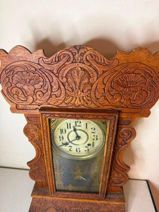 Slingerklok - new haven - - Cedar - 1900-1910 - Wandklok, Antiquités & Art, Antiquités | Horloges
