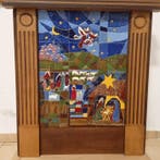Kerststal - Hout, Keramiek - Kerststal op plaquettes - 118 x