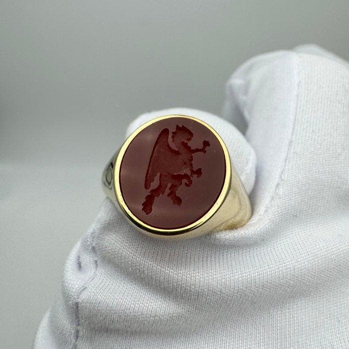 Brons, Verguld Ring - Griffioen-intaglio in de stijl van het, Bijoux, Sacs & Beauté, Bijoux anciens