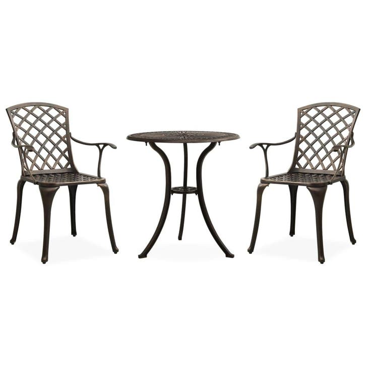 vidaXL 3-delige Bistroset gietaluminium bronskleurig, Tuin en Terras, Tuinsets en Loungesets, Nieuw, Verzenden