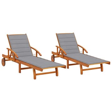 vidaXL Ligstoelen 2 st met kussens massief acaciahout, Verzenden, Nieuw