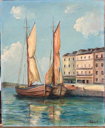 Lucien Ferriot (1905-?) - Marine aux bateaux - Vue dun port