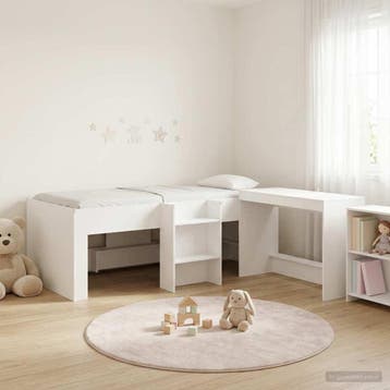 vidaXL Bedframe met Bureau 2 st Wit Bewerkt hout, Verzenden, Nieuw