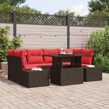 vidaXL Bankstel 7 st 6-Aantal zitplaatsen Bruin en Rood poly, Verzenden, Nieuw