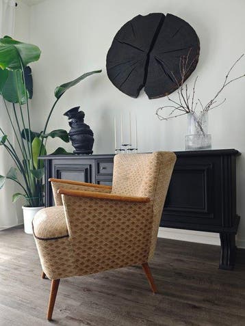 Lounge stoel - Textiel, Hout - Vintage cocktailfauteuil