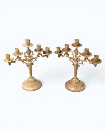 Kandelaar (2) - Brons - Bronzen kandelabers, Antiek en Kunst