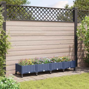 vidaXL Tuin planter met wielen Blauw Grijs 160 x 40 x 33 cm, Verzenden, Nieuw