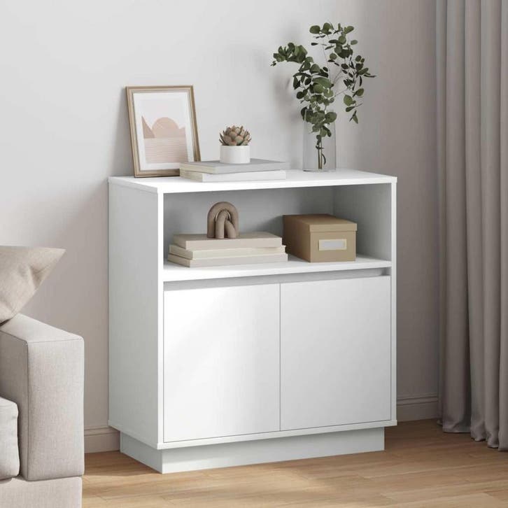 vidaXL LED Dressoir Wit 71 x 34,5 x 75 cm Bewerkt hout, Huis en Inrichting, Kasten | Dressoirs, Nieuw, Verzenden